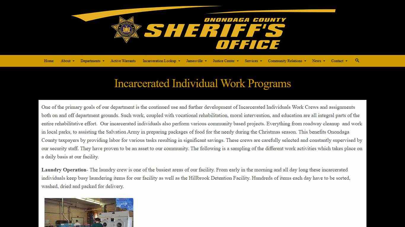 Incarcerated Individual Work Programs – Onondaga County Sheriff's Office