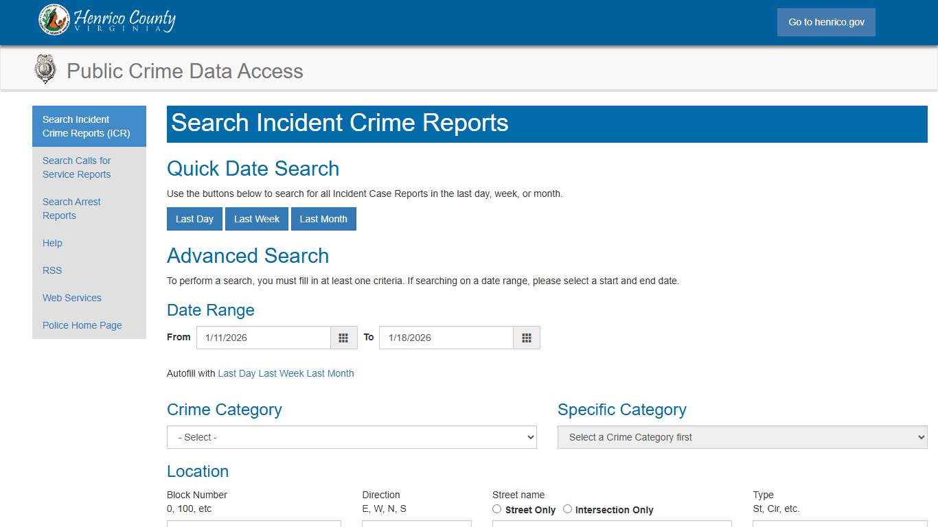Incident Crime Report Search