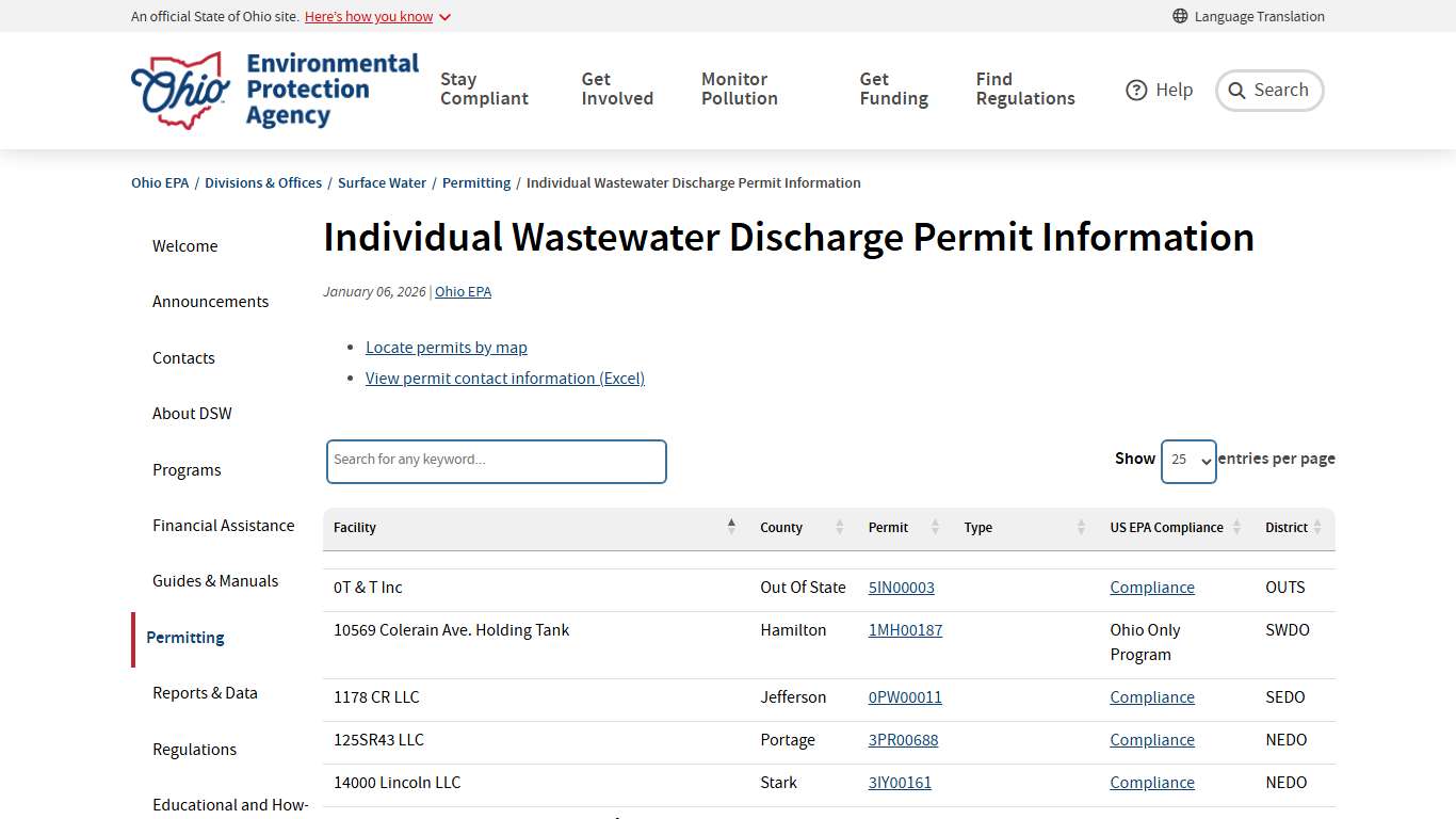 Individual Wastewater Discharge Permit Information | Ohio Environmental Protection Agency