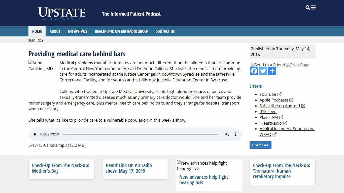 Providing medical care behind bars | The Informed Patient Podcast | SUNY Upstate