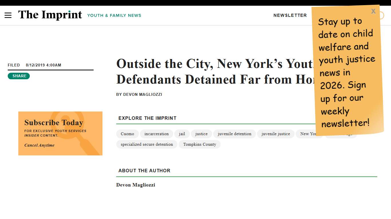 Outside the City, New York’s Youth Defendants Detained Far from Home